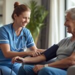 Registered nurse providing community nursing care to NDIS participant at home