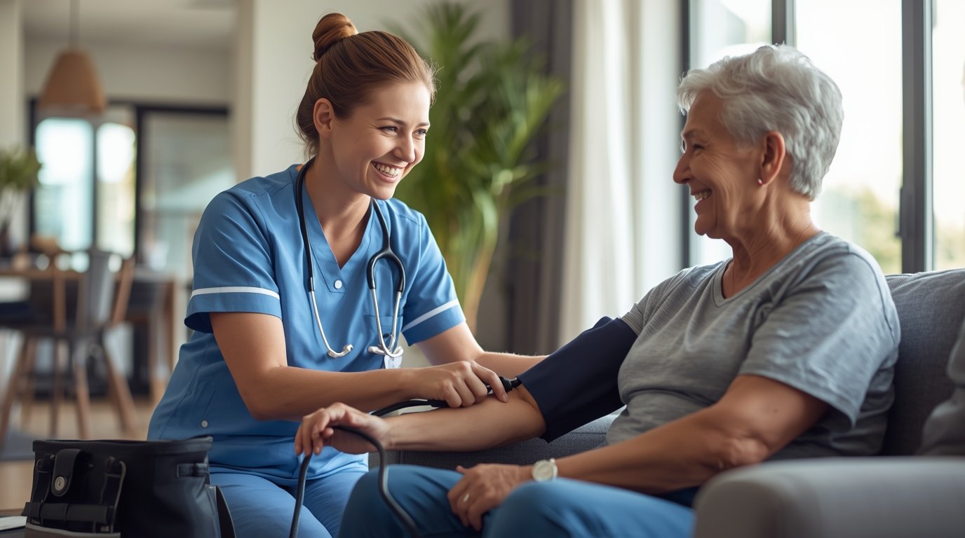 Registered nurse providing community nursing care to NDIS participant at home